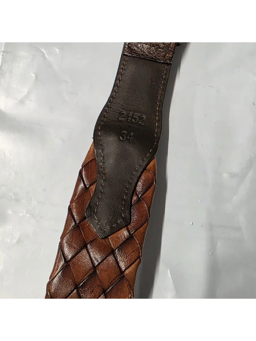 braided Woven Belt calfskin crocodile Italy handmade luxury 34 Brown Brass buckl